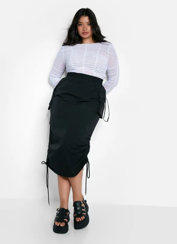 Carter Nylon Drawstring Midi Cargo Skirt sold by Rebdolls