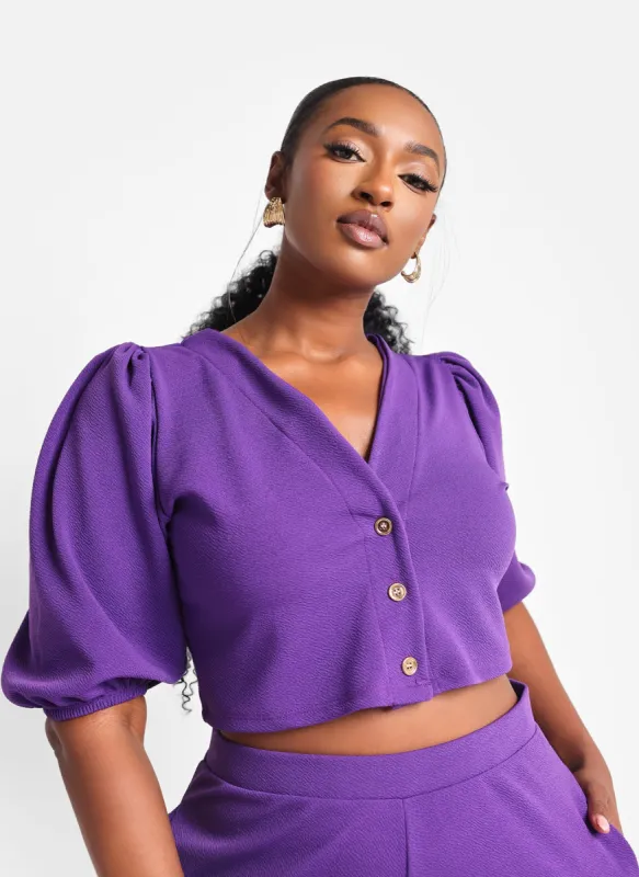 Viola Puff Sleeve Crop Top - Purple sold by Rebdolls