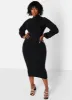 Turtleneck Cotton Puff Sleeves Bodycon Midi Dress sold by Rebdolls