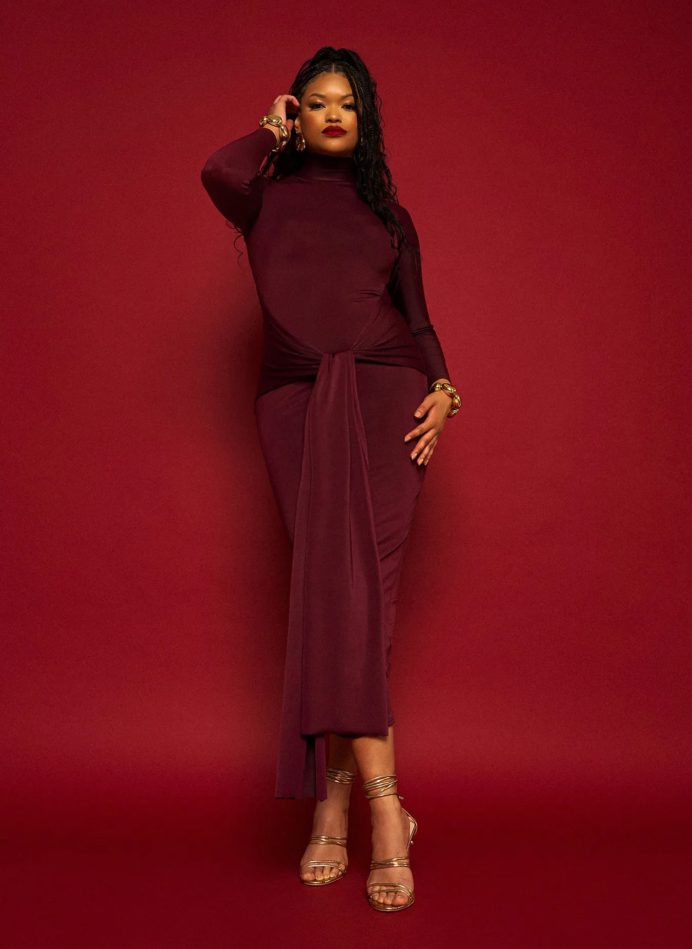 Mary Draped Tie Bodycon Maxi Dress sold by Rebdolls