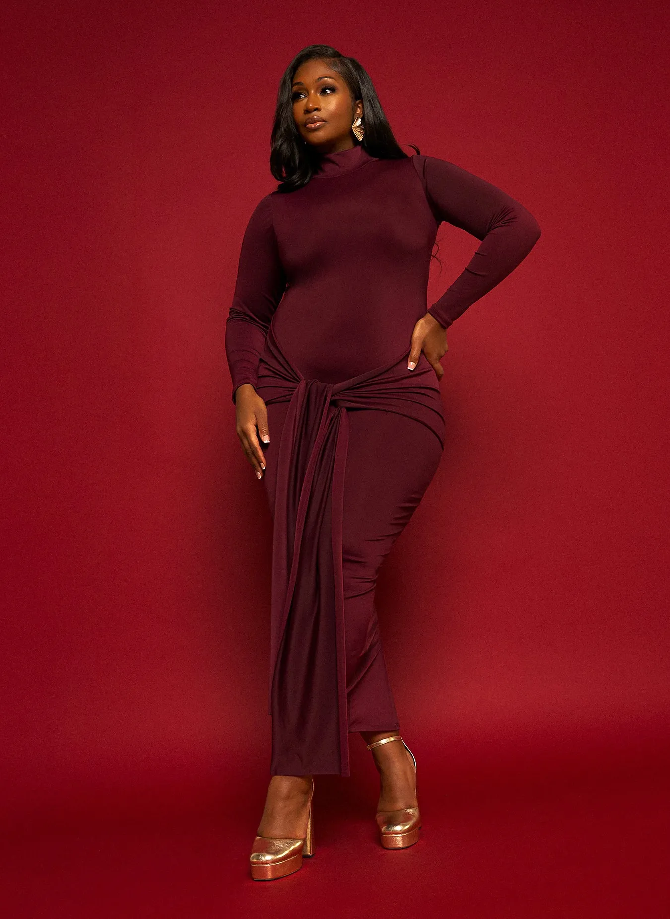 Mary Draped Tie Bodycon Maxi Dress sold by Rebdolls product image thumbnail 3