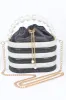 Faux Pearl Handle Rhinestone Statement Bucket Clutch sold by Rebdolls