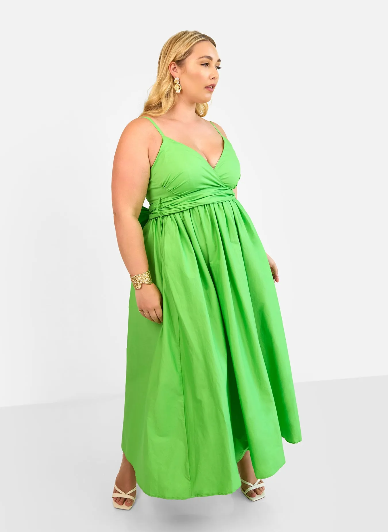 Kismet Poplin Belted Maxi Skater Dress - Lime sold by Rebdolls product image thumbnail 4
