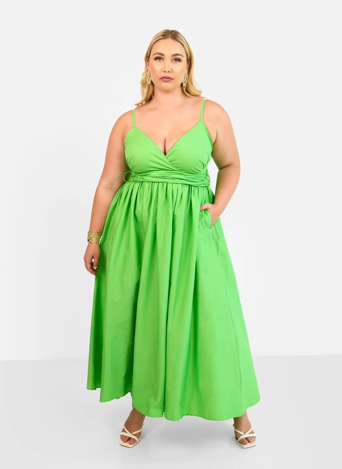 Kismet Poplin Belted Maxi Skater Dress - Lime sold by Rebdolls product image thumbnail 2