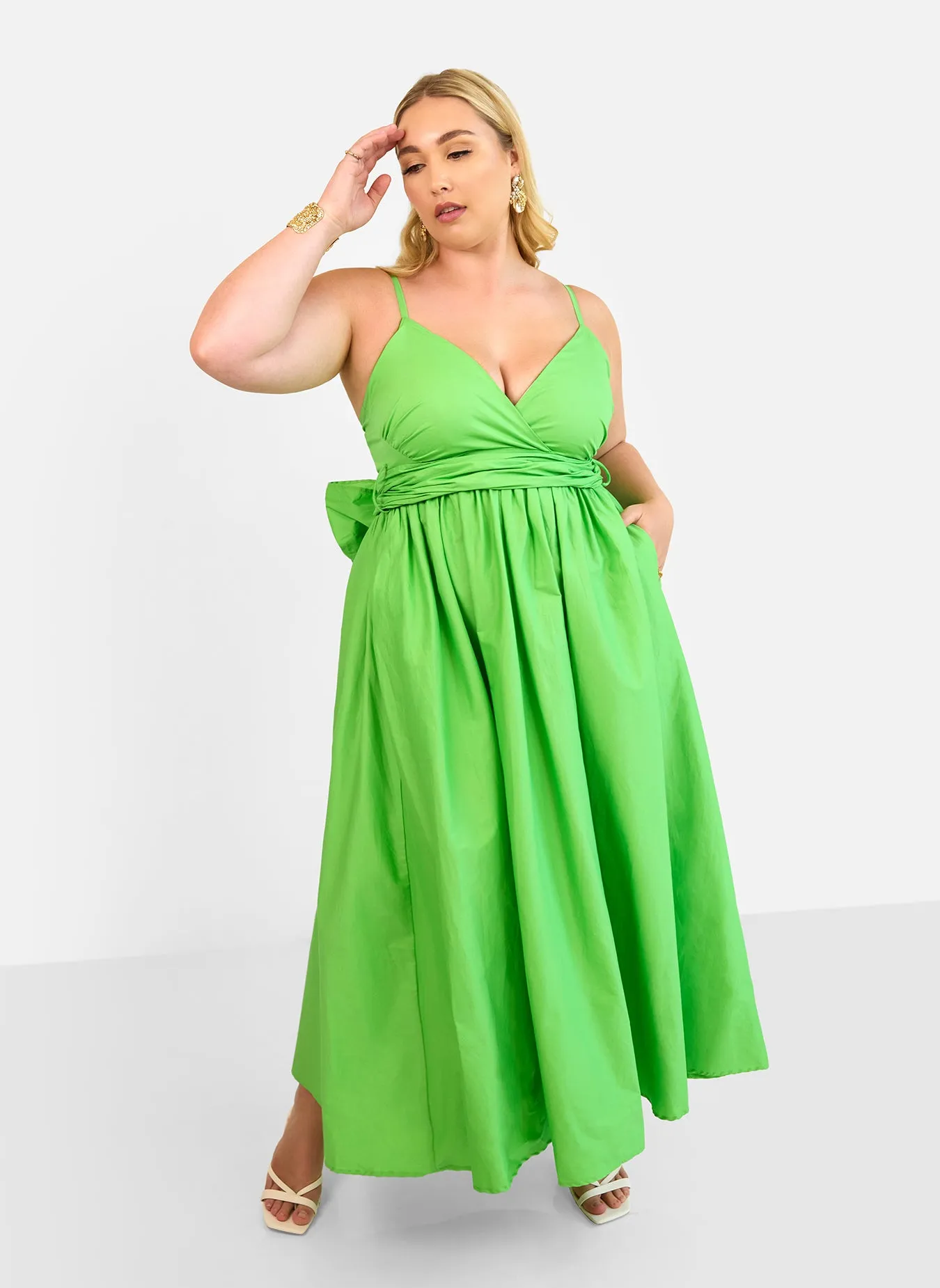 Kismet Poplin Belted Maxi Skater Dress - Lime sold by Rebdolls