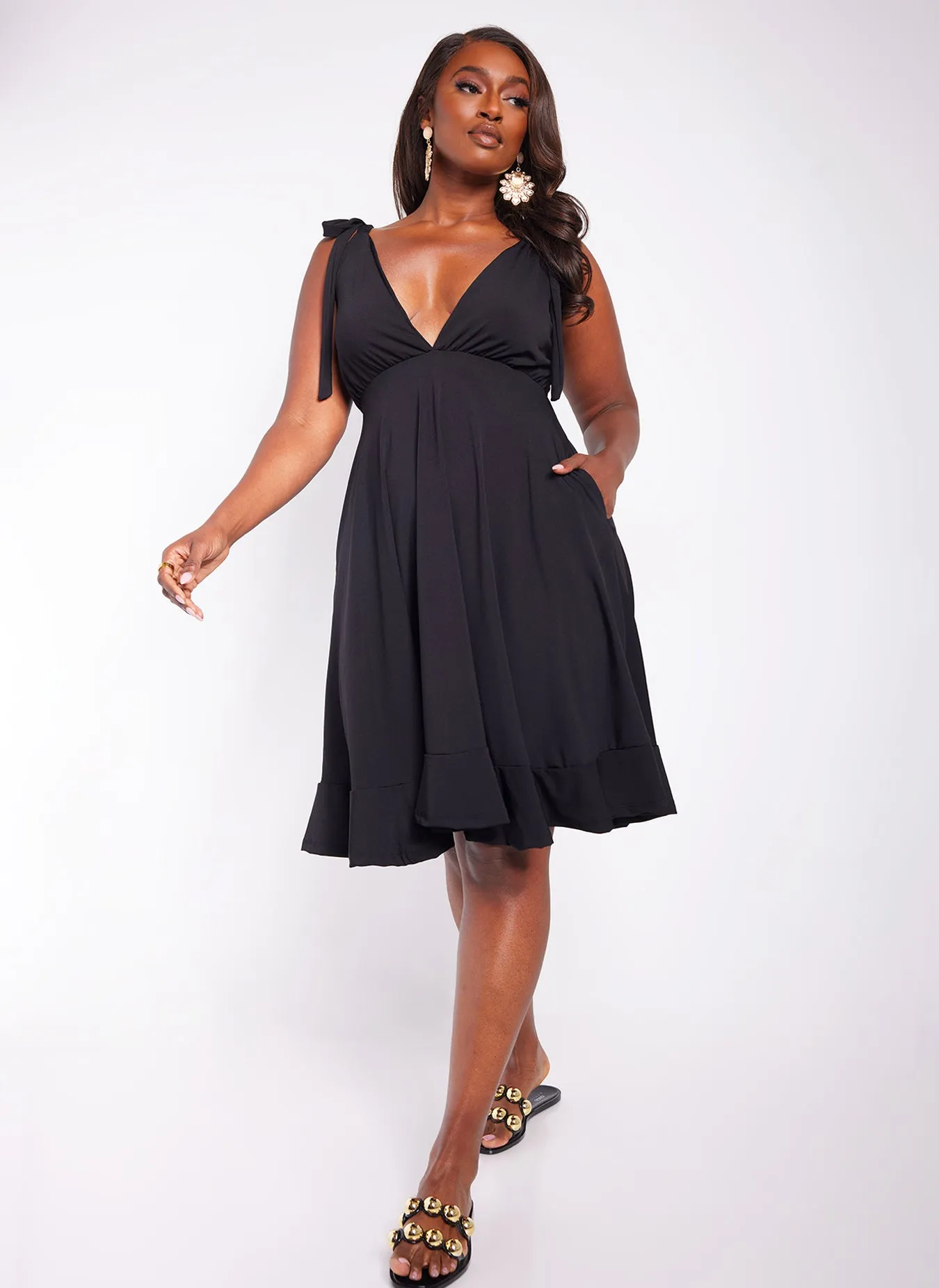 Adored Tie Strap Skater Dress W. Pockets sold by Rebdolls product image thumbnail 2