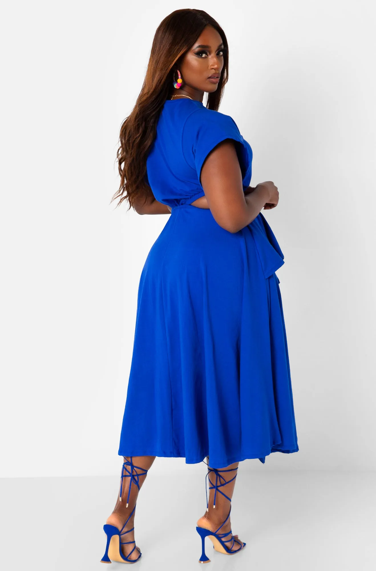 Selfie Ready Cut Out High Slit Midi Skater Dress - Royal Blue sold by Rebdolls product image thumbnail 4