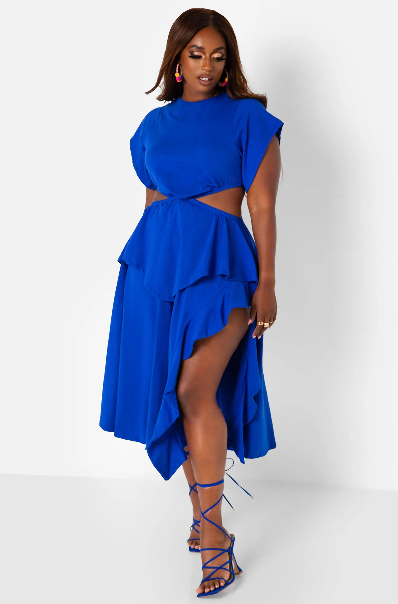 Selfie Ready Cut Out High Slit Midi Skater Dress - Royal Blue sold by Rebdolls