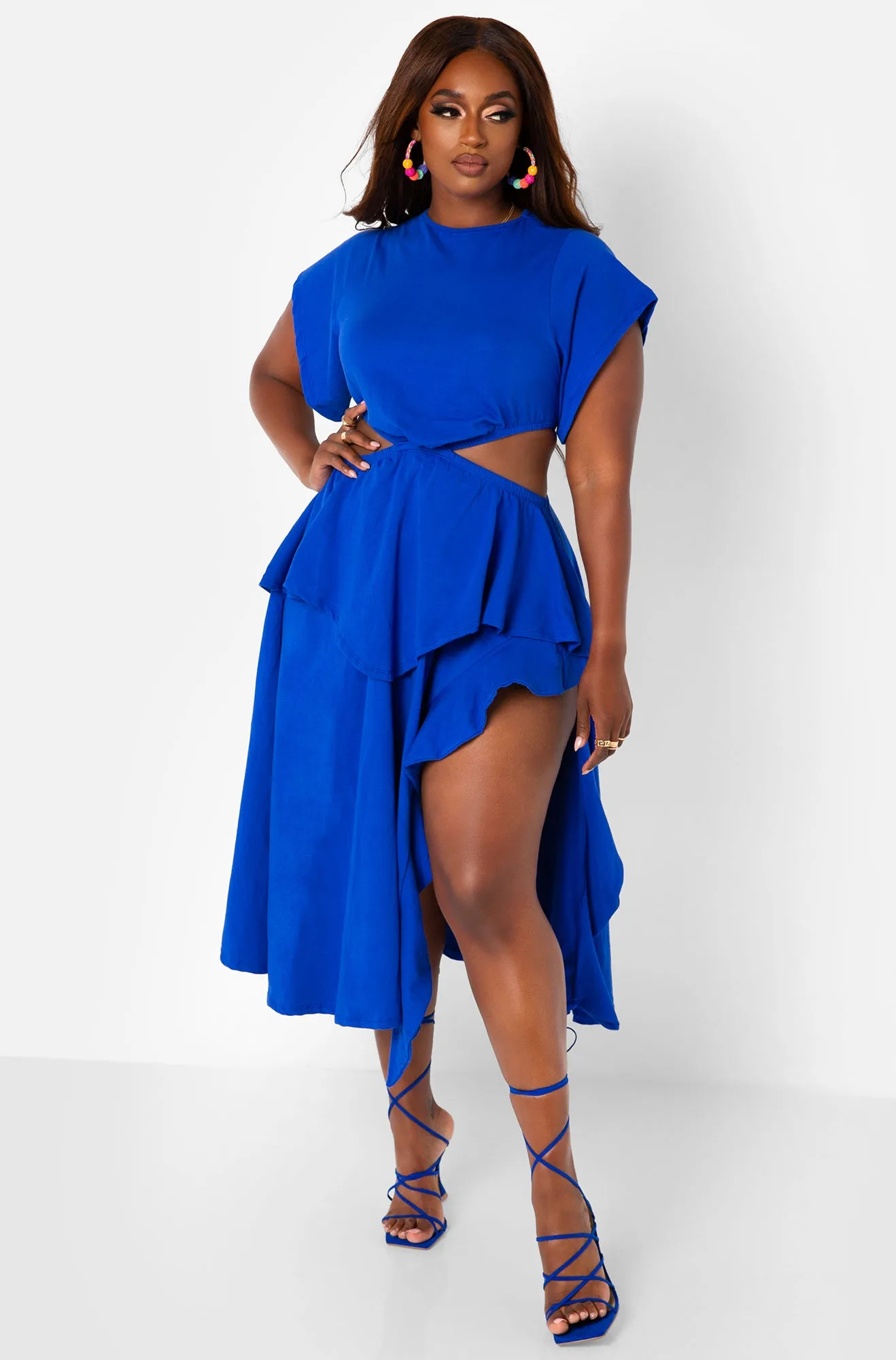 Selfie Ready Cut Out High Slit Midi Skater Dress - Royal Blue sold by Rebdolls product image thumbnail 2