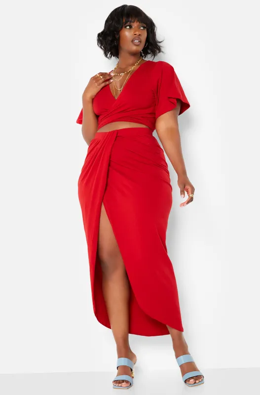Carmen Wrap Front Midi Bodycon Skirt sold by Rebdolls