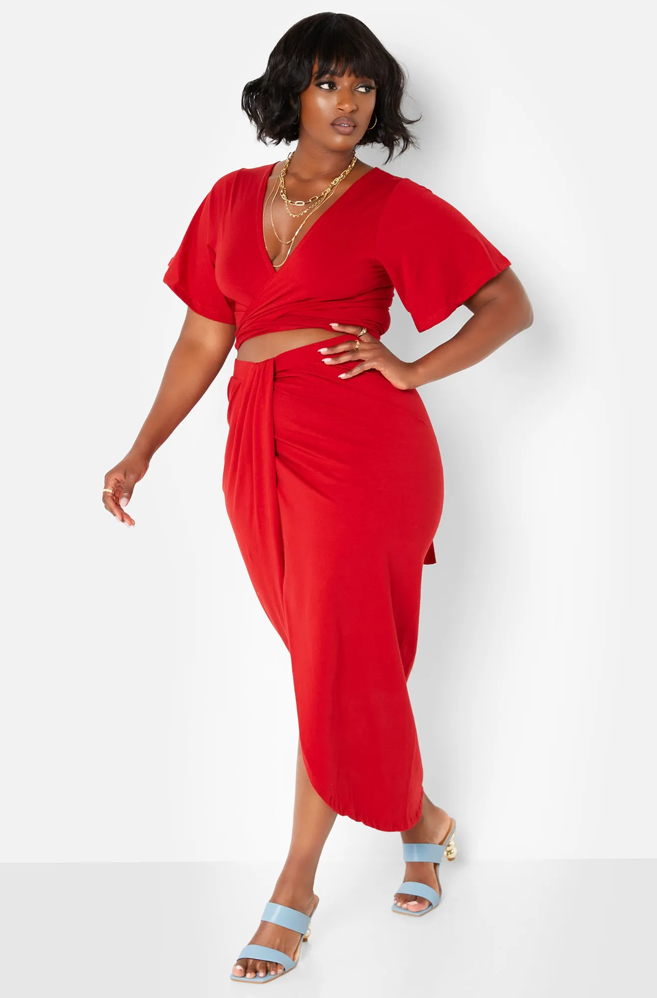 Carmen Wrap Front Midi Bodycon Skirt sold by Rebdolls product image thumbnail 3