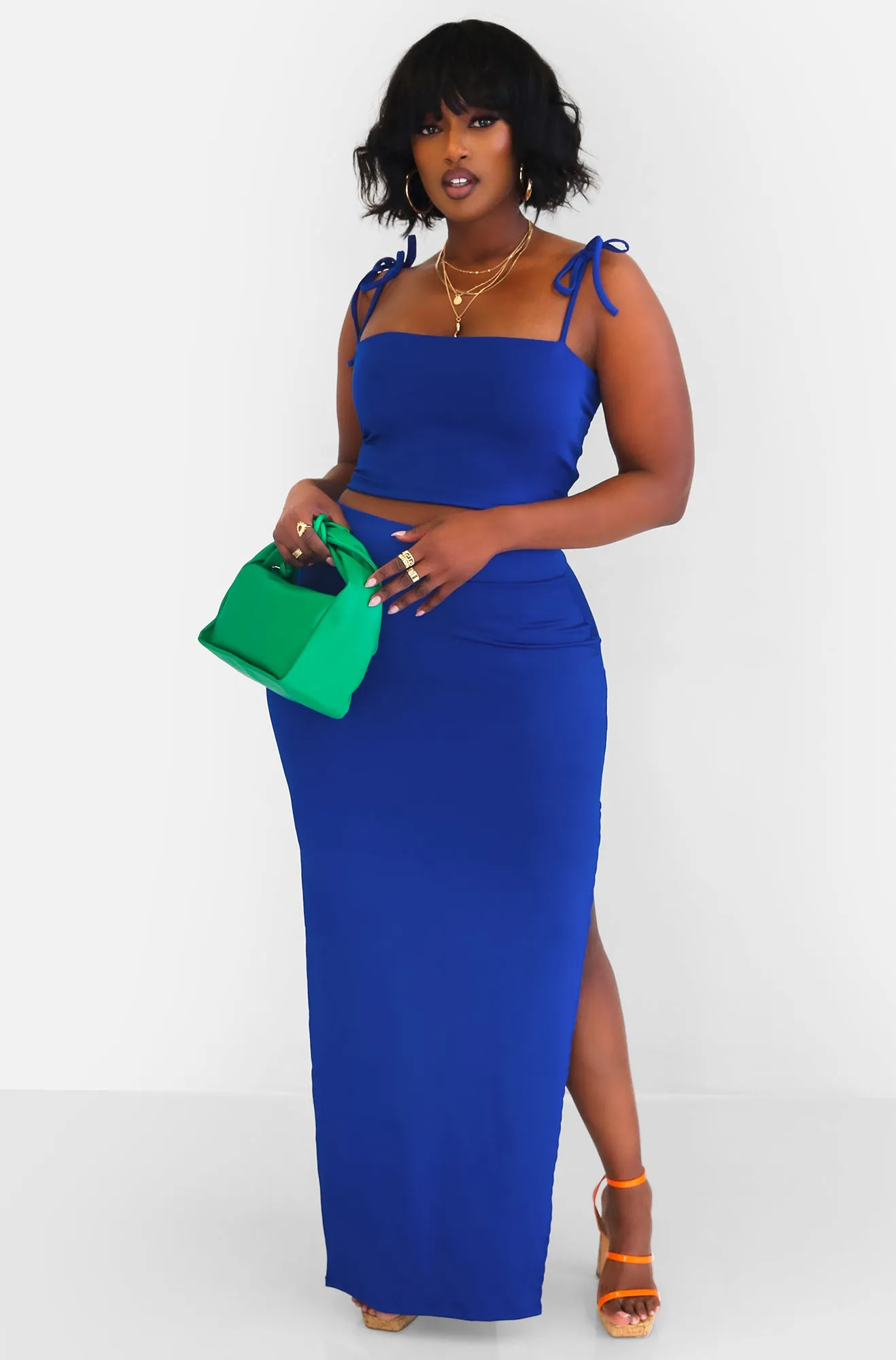 Hottie Tie Strap Crop Top & Thigh Slit Maxi Bodycon Skirt - Royal Blue sold by Rebdolls product image thumbnail 2