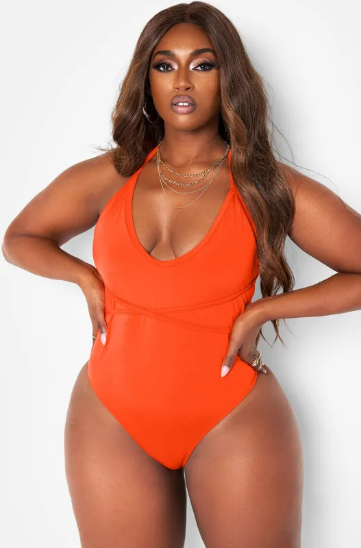 Beach House Scoop Neck Swimsuit -Orange sold by Rebdolls
