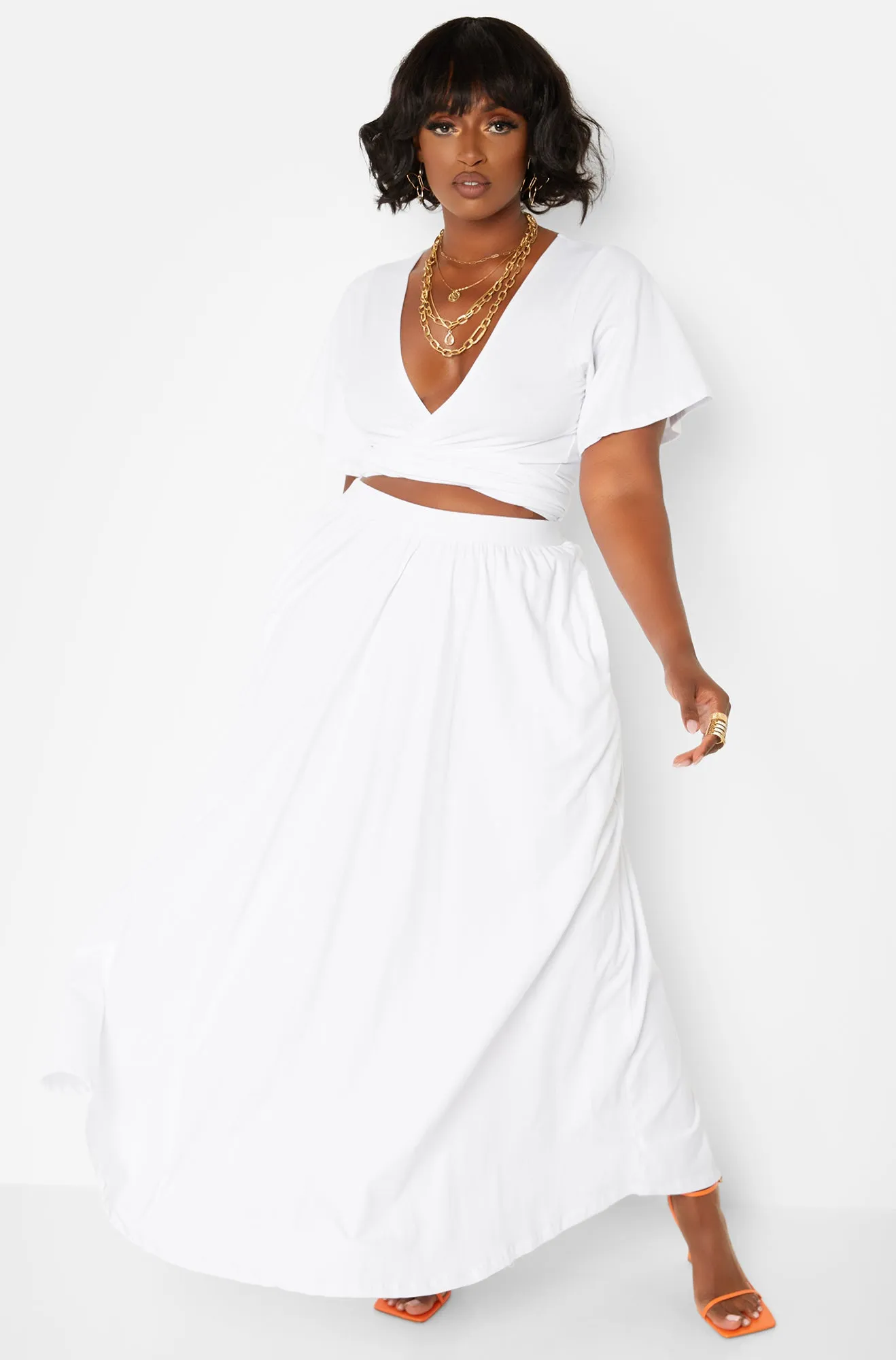 Big Risk Skater Maxi Skirt w. Pockets - White sold by Rebdolls