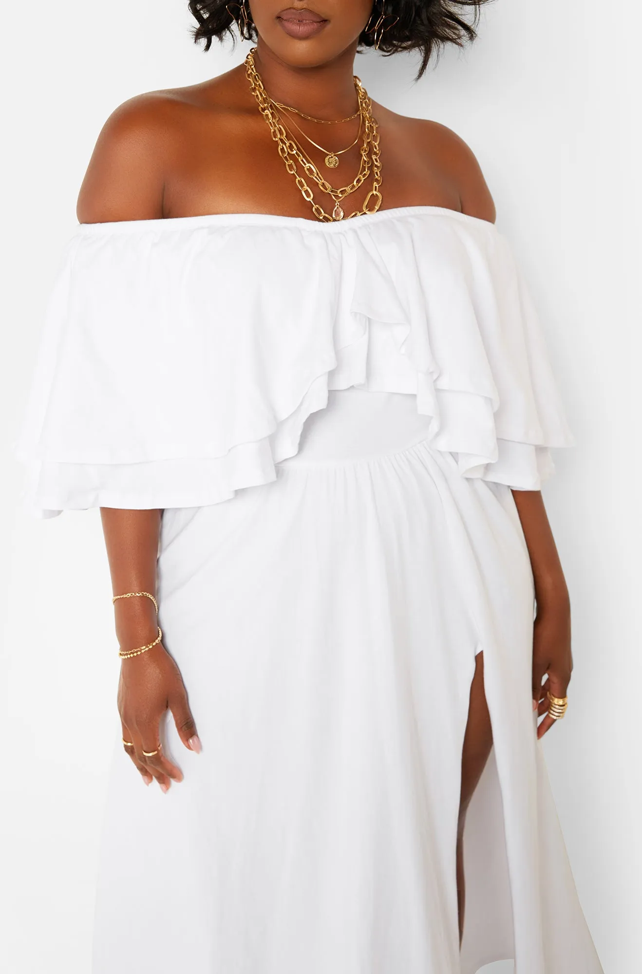 Rock The Boat Ruffle Over The Shoulder Side Slit Skater Maxi Dress sold by Rebdolls product image thumbnail 4
