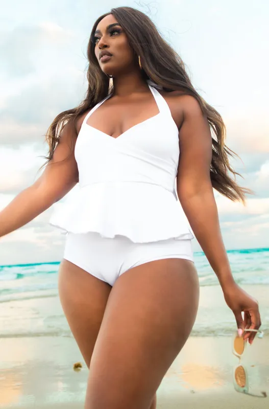Take Your Time Peplum Halter Swimsuit sold by Rebdolls