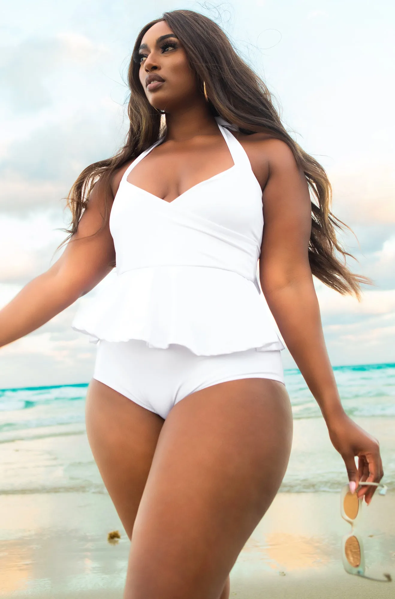 Take Your Time Peplum Halter Swimsuit sold by Rebdolls