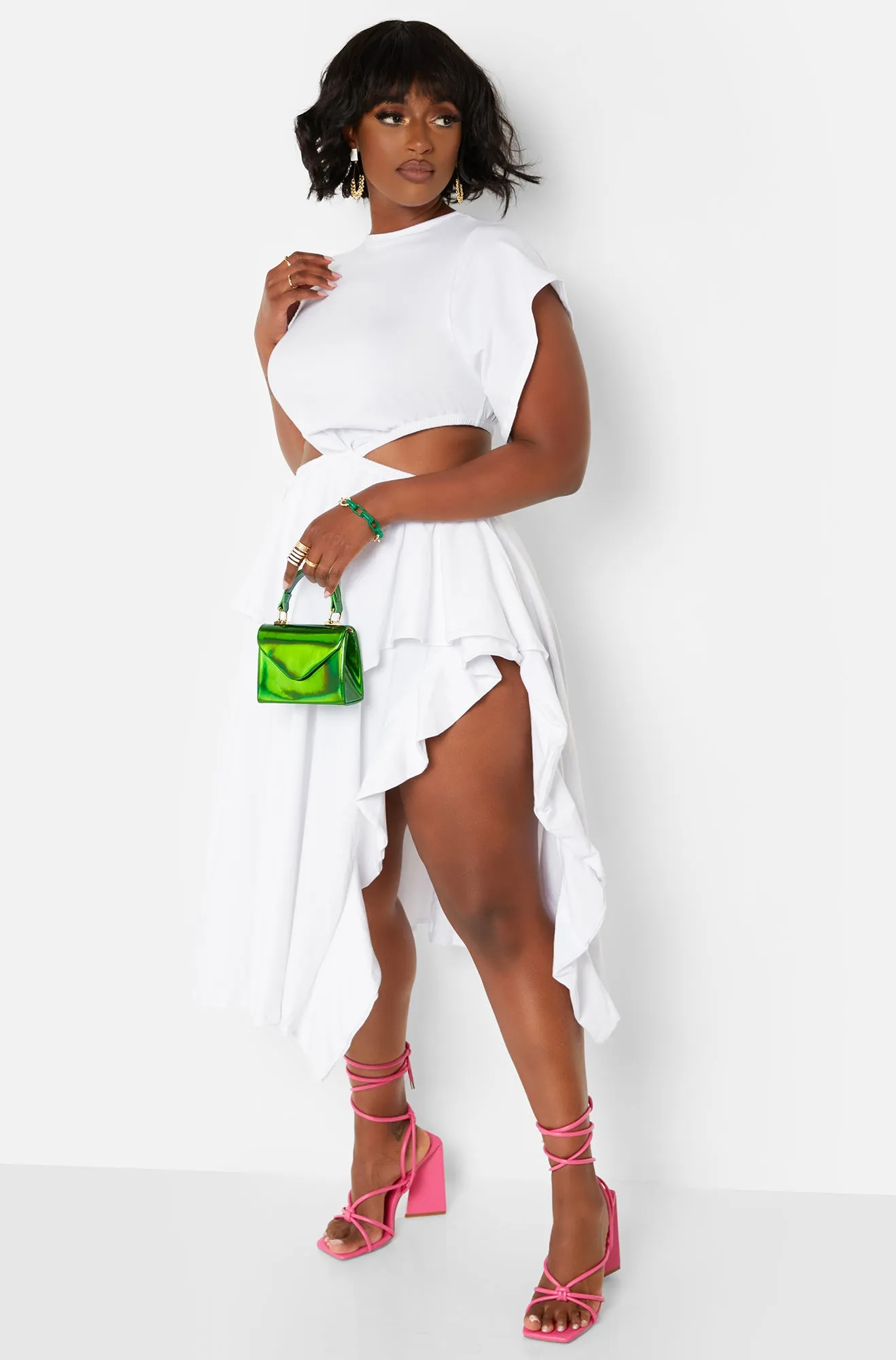 Selfie Ready Cut Out High Slit Midi Skater Dress - White sold by Rebdolls product image thumbnail 2