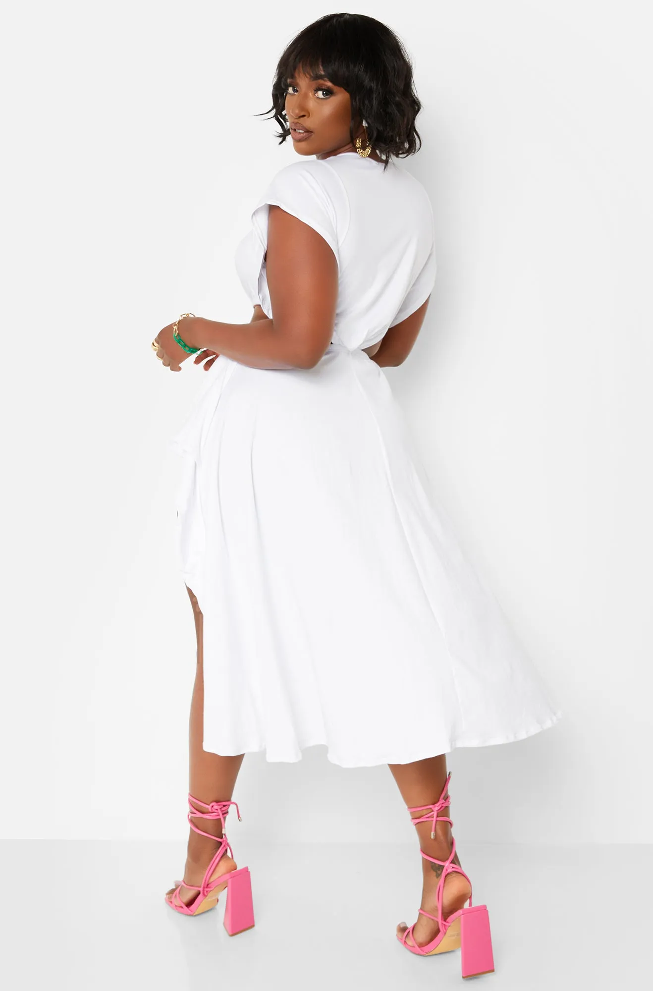 Selfie Ready Cut Out High Slit Midi Skater Dress - White sold by Rebdolls product image thumbnail 4