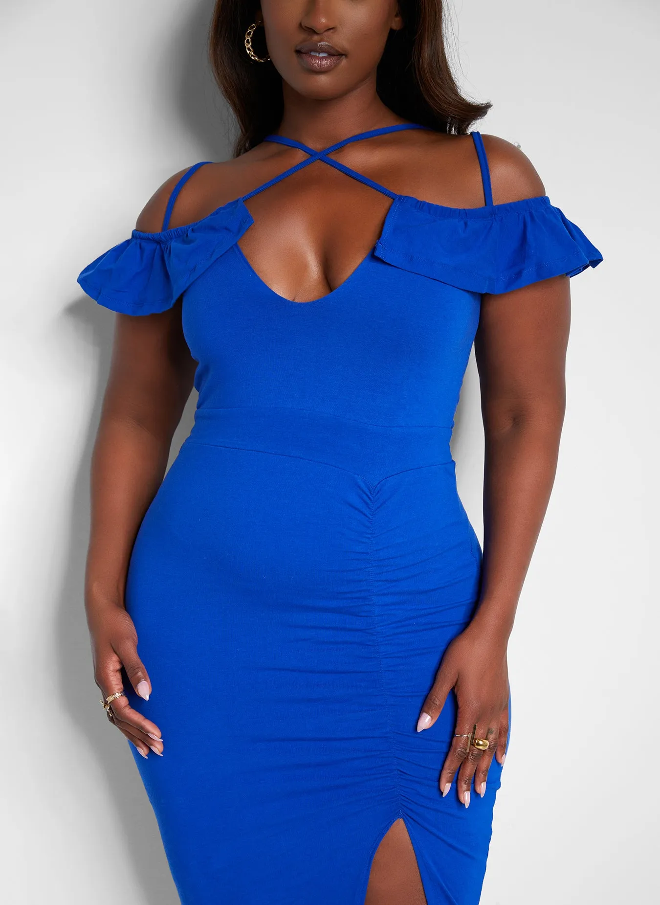 Got His Attention Ruched Bodycon Midi Dress - Royal Blue sold by Rebdolls product image thumbnail 4