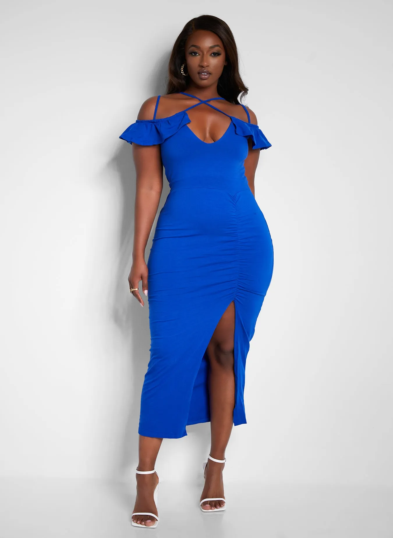 Got His Attention Ruched Bodycon Midi Dress - Royal Blue sold by Rebdolls product image thumbnail 3