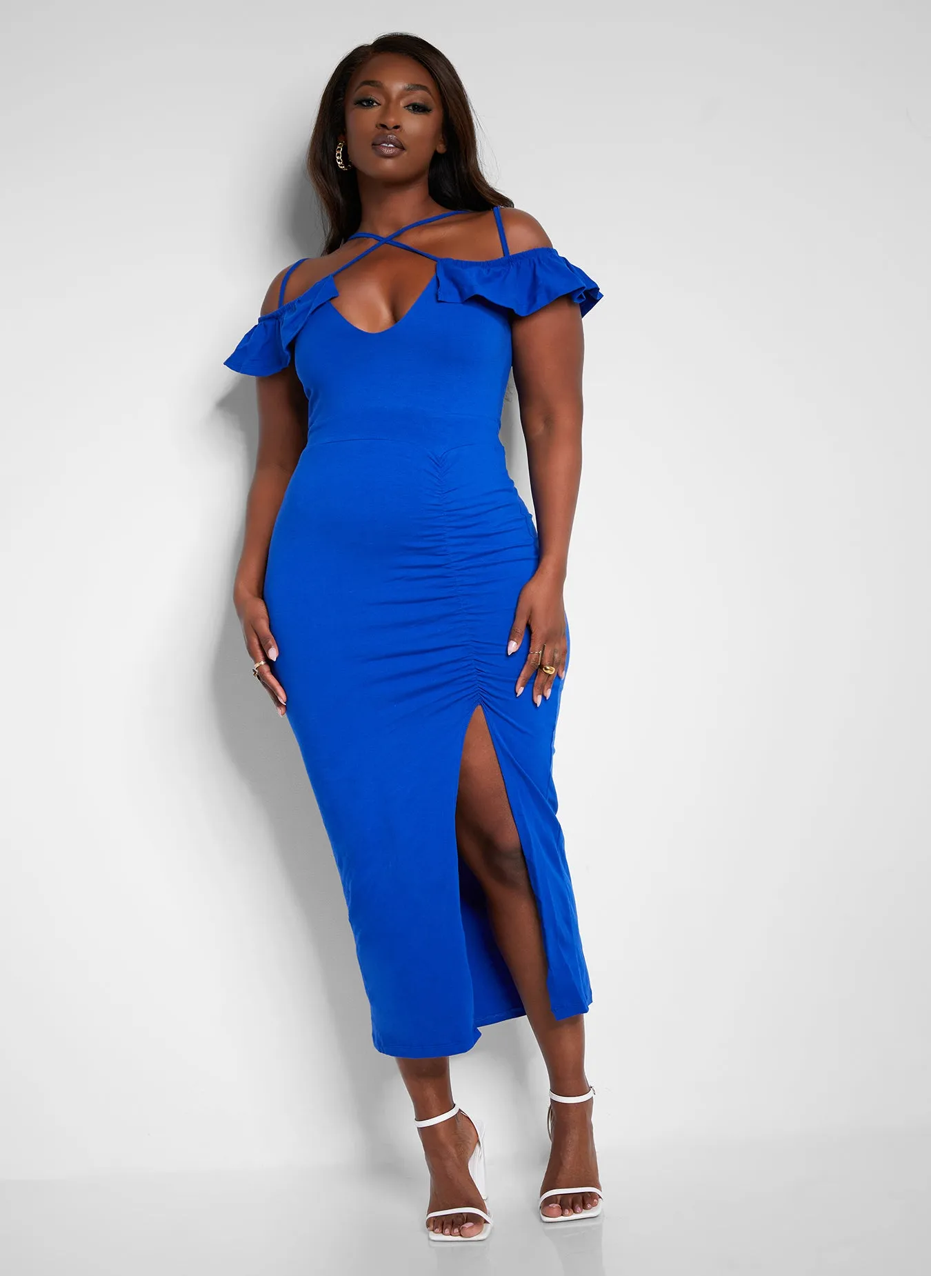 Got His Attention Ruched Bodycon Midi Dress - Royal Blue sold by Rebdolls product image thumbnail 2