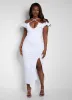 Got His Attention Ruched Bodycon Midi Dress - White sold by Rebdolls