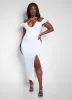 Got His Attention Ruched Bodycon Midi Dress - White sold by Rebdolls