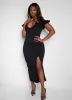 Got His Attention Ruched Bodycon Midi Dress - Black sold by Rebdolls