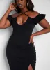 Got His Attention Ruched Bodycon Midi Dress - Black sold by Rebdolls
