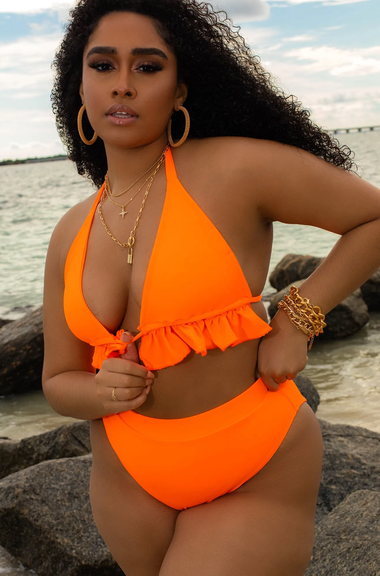 Sun Kissed Criss Cross Halter Ruffle Trim Bikini Top sold by Rebdolls product image thumbnail 4