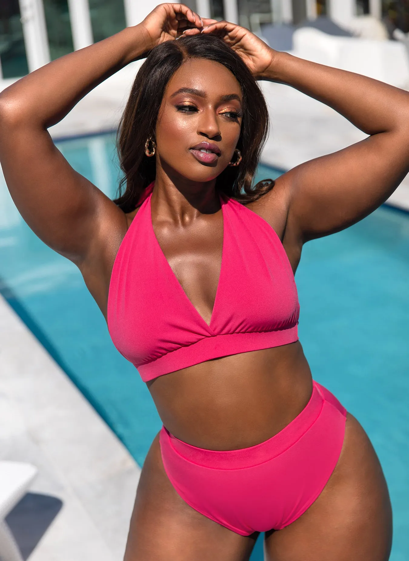 Essential Full Coverage Halter Swim Top - Fuchsia sold by Rebdolls product image thumbnail 3
