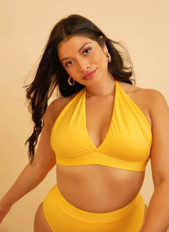 Essential Full Coverage Halter Swim Top - Yellow sold by Rebdolls
