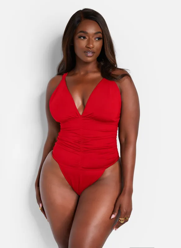 Kailani Ruched Swimsuit - Red sold by Rebdolls