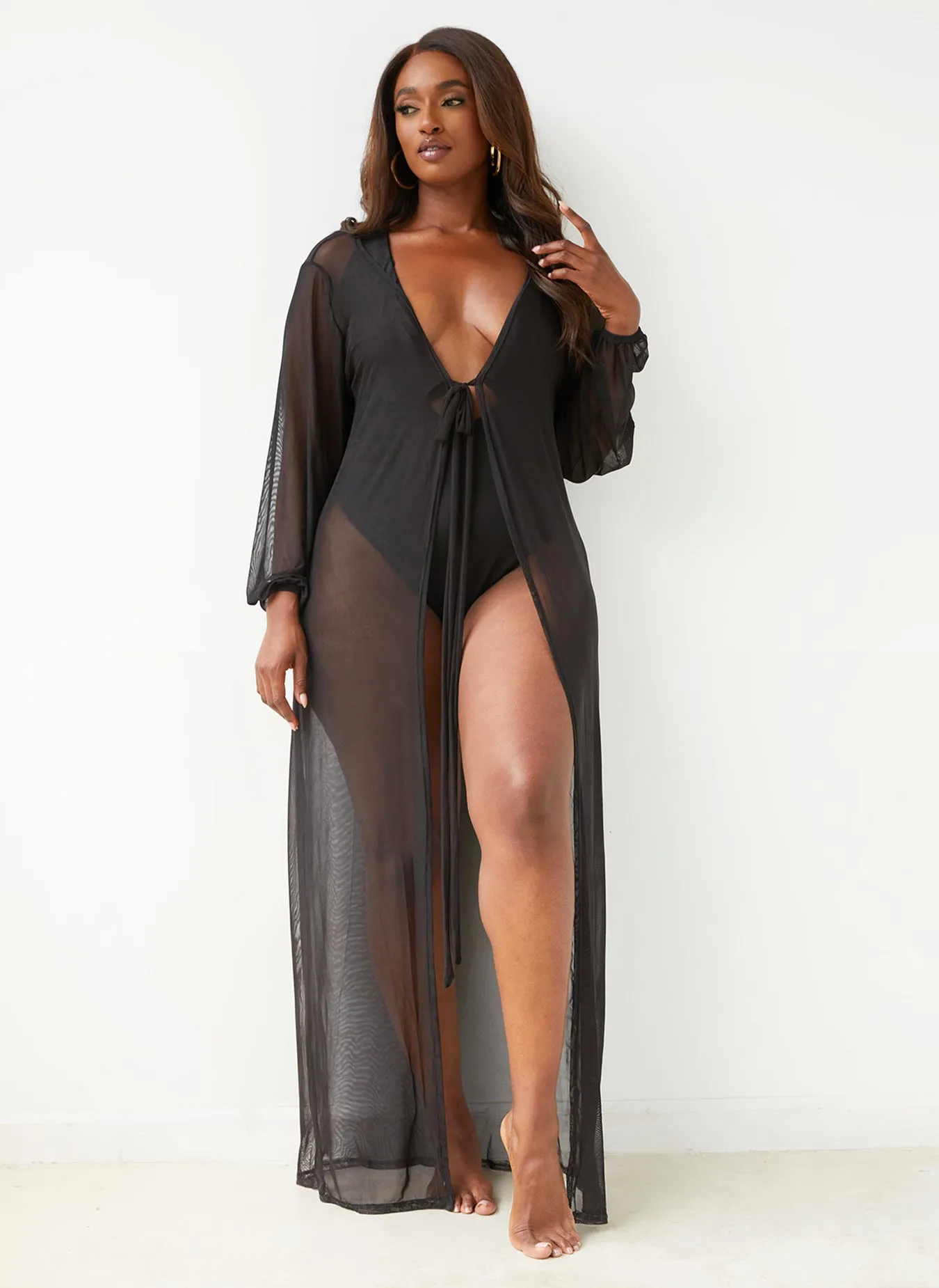 Sophia Long Sleeve Sheer Swim Cover-Up sold by Rebdolls