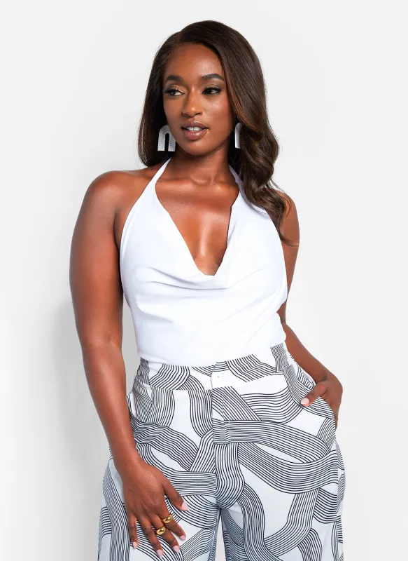 Gina Cowl Neck Halter Bodysuit sold by Rebdolls