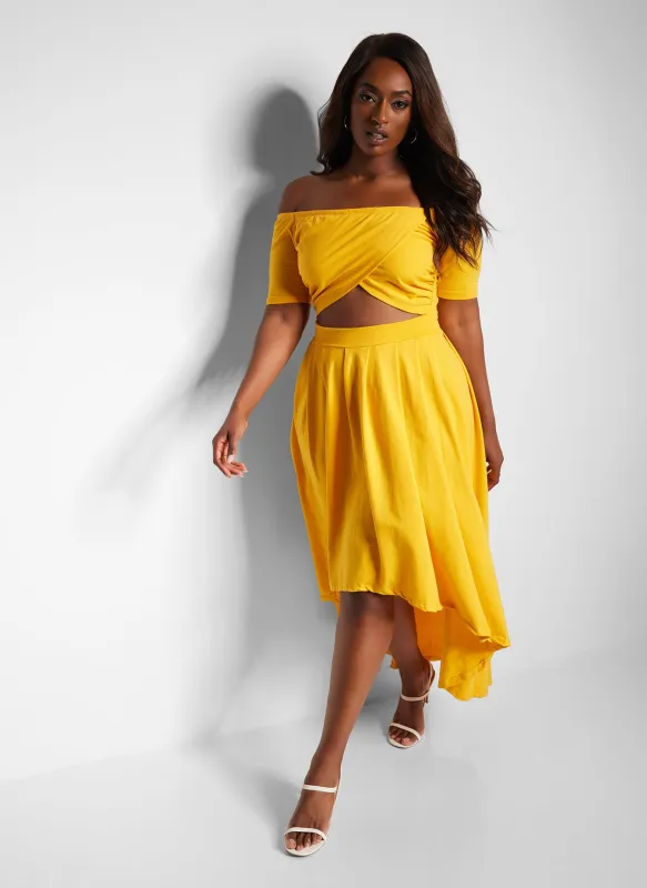 Bonnie Off Shoulder Cut Out Midi Skater Dress sold by Rebdolls