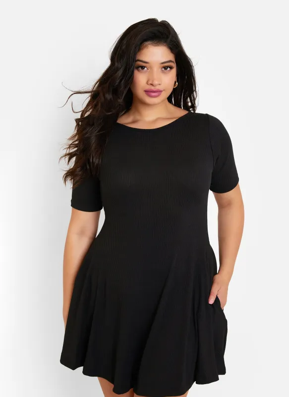 Essential Boat Neck Mini Skater Dress - Black sold by Rebdolls
