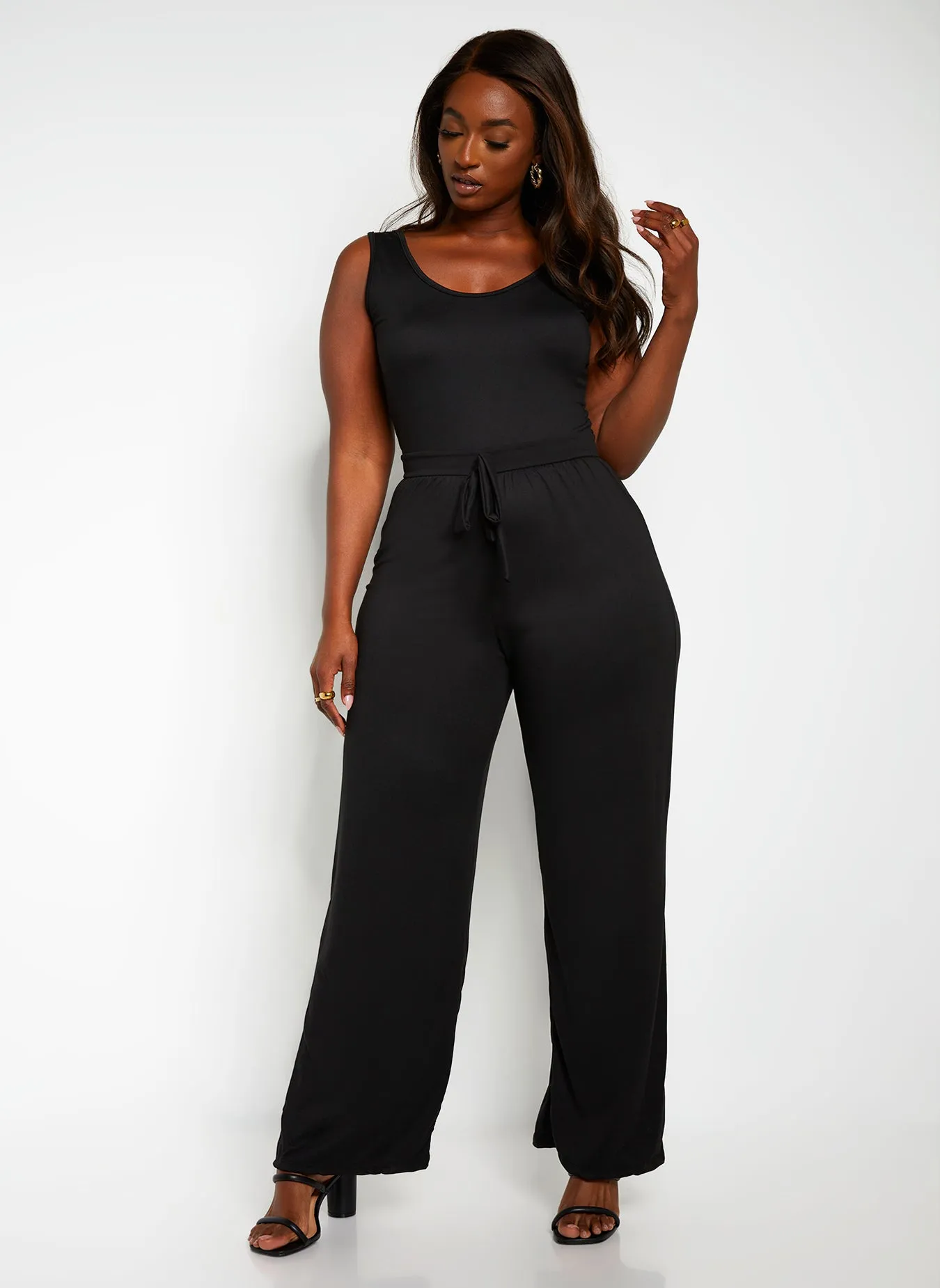 Girls Day Tie Front Tank Jumpsuit - Black sold by Rebdolls