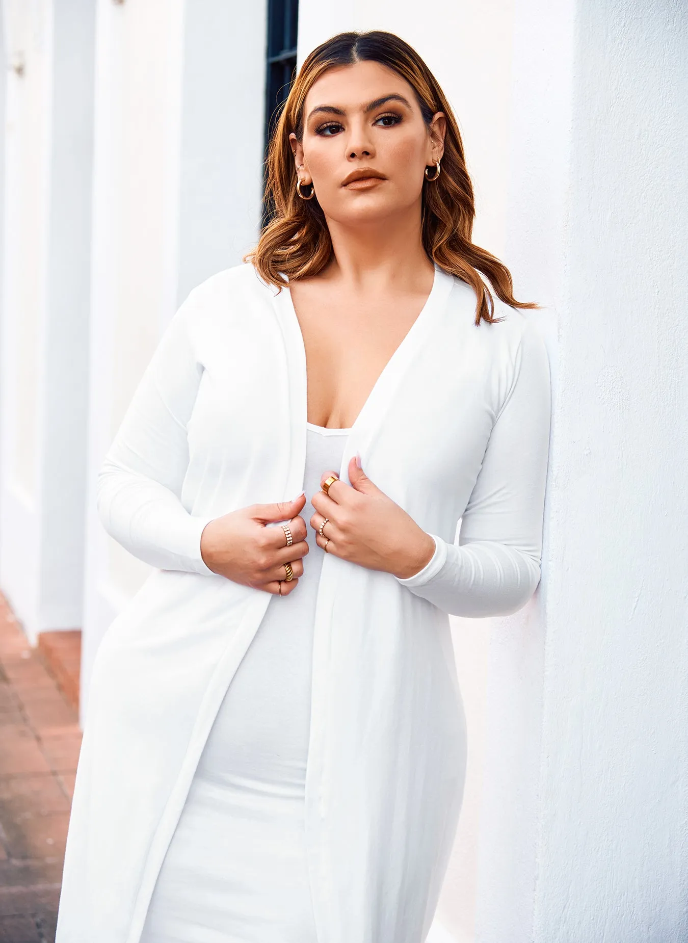 A Lot To Love V Neck Midi Dress & Cardigan Set - White sold by Rebdolls product image thumbnail 3