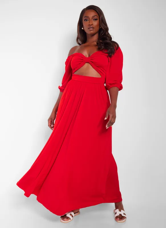 Londyn Off Shoulder Cut Out Maxi A Line Dress - Red sold by Rebdolls