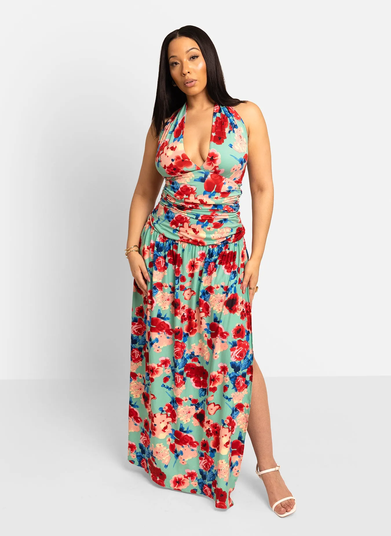 Azalea Halter Floral Maxi Dress sold by Rebdolls