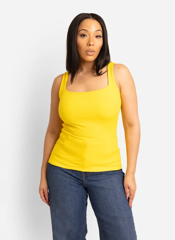 Essential Ribbed Squared Neck Tank - Yellow sold by Rebdolls