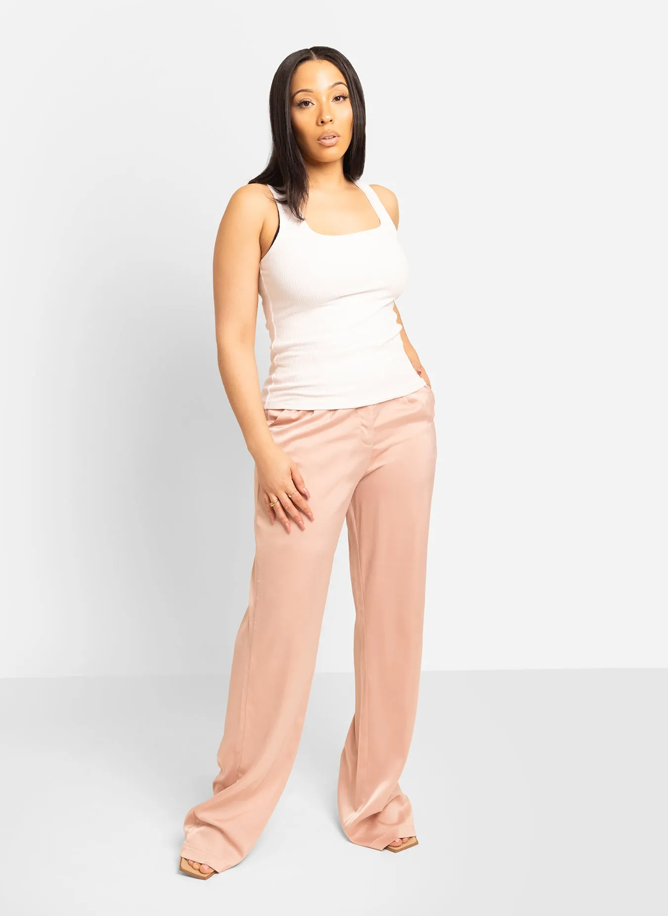 Essential Ribbed Squared Neck Tank - White sold by Rebdolls