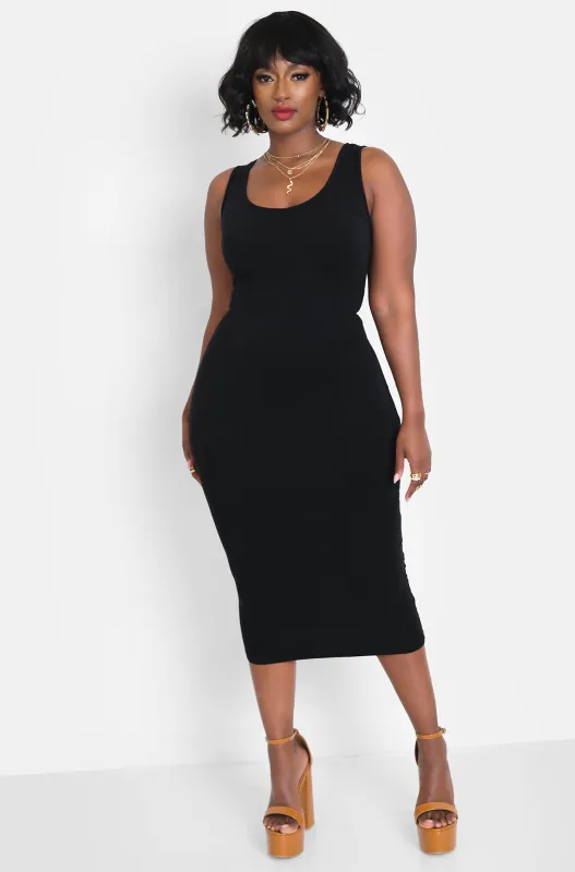 Essential Cotton Tank Bodycon Midi Dress - Black sold by Rebdolls
