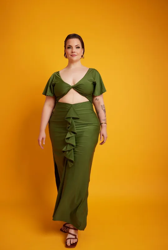 Christine Ruffled Cut-Out Maxi Dress - Green sold by Rebdolls