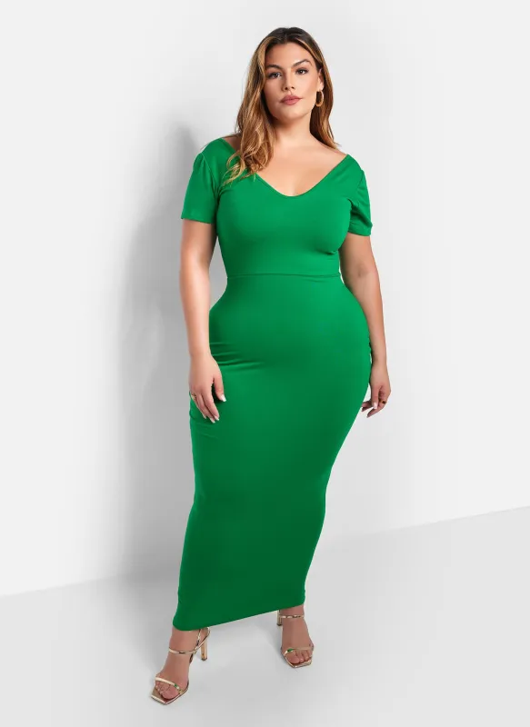 Essential Over The Shoulder Maxi Bodycon Dress - Green sold by Rebdolls
