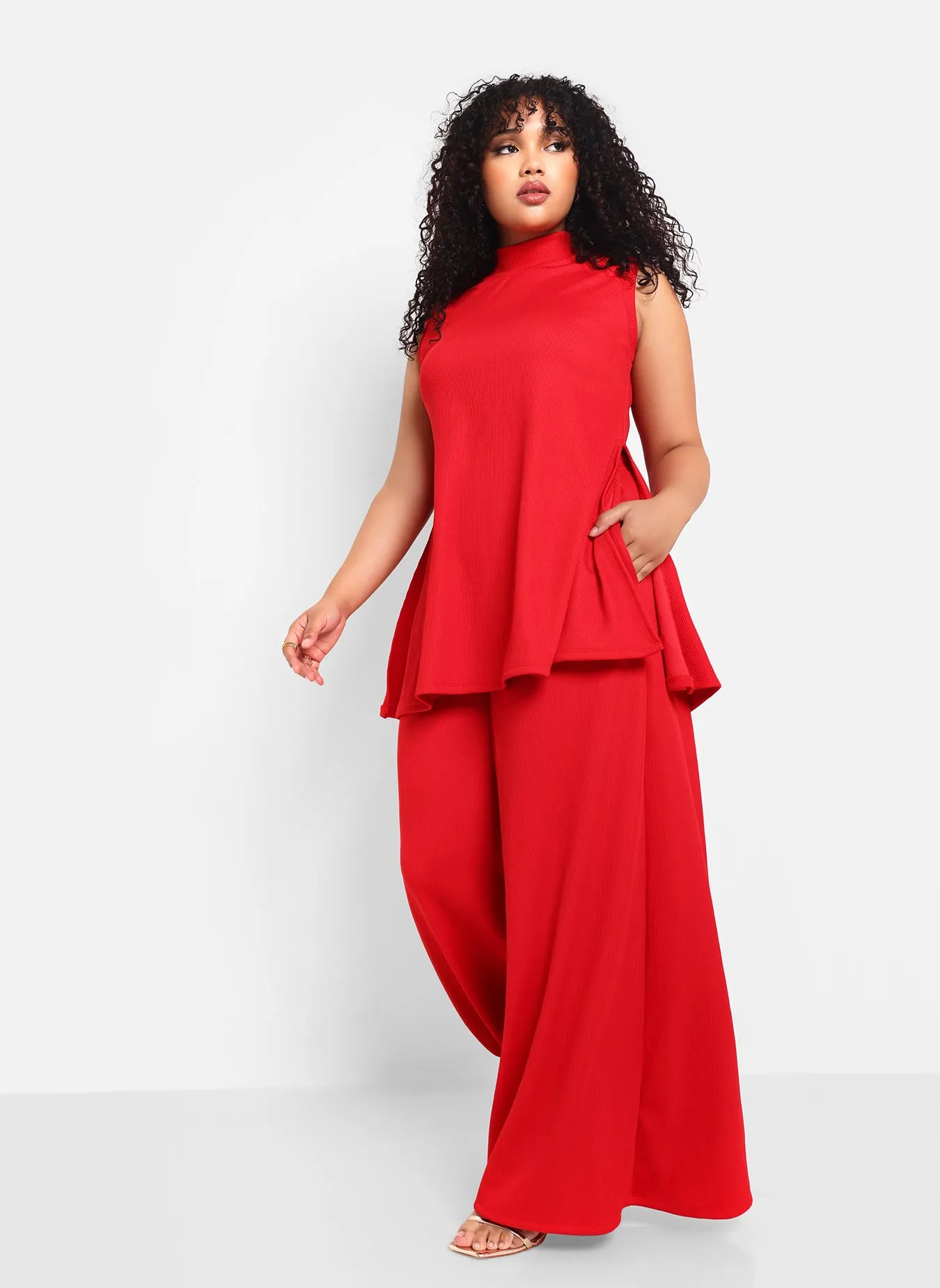 Shayla Ribbed Wide Leg Pants W. Pockets sold by Rebdolls