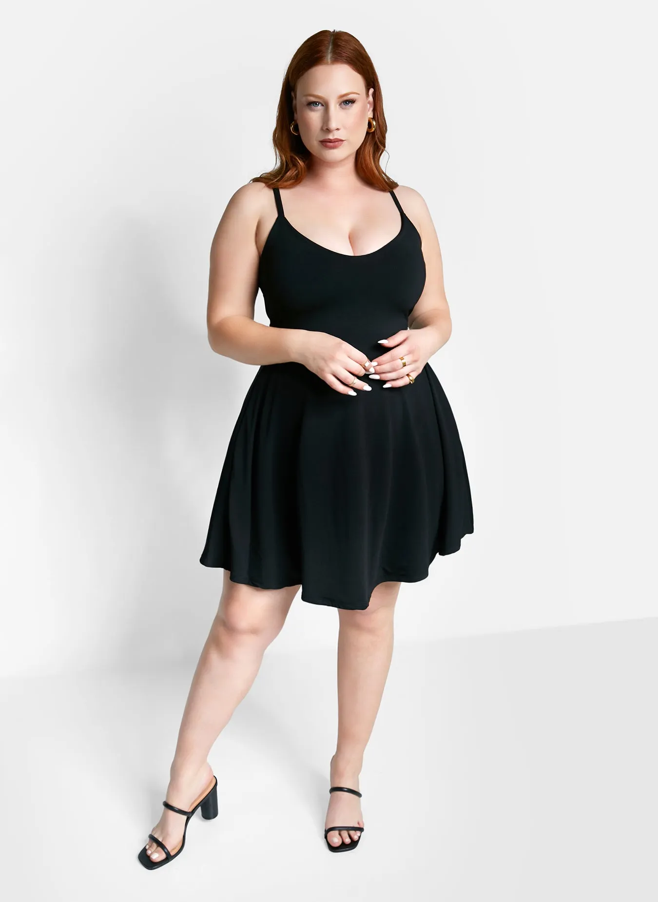 Essential V Neck Cotton Strappy Mini Skater Dress - Black sold by Rebdolls product image thumbnail 3