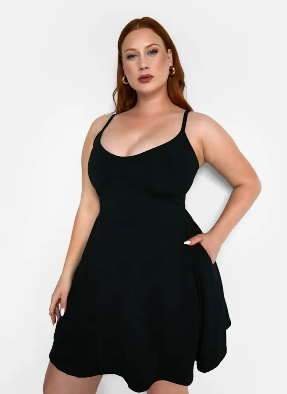 Essential V Neck Cotton Strappy Mini Skater Dress - Black sold by Rebdolls